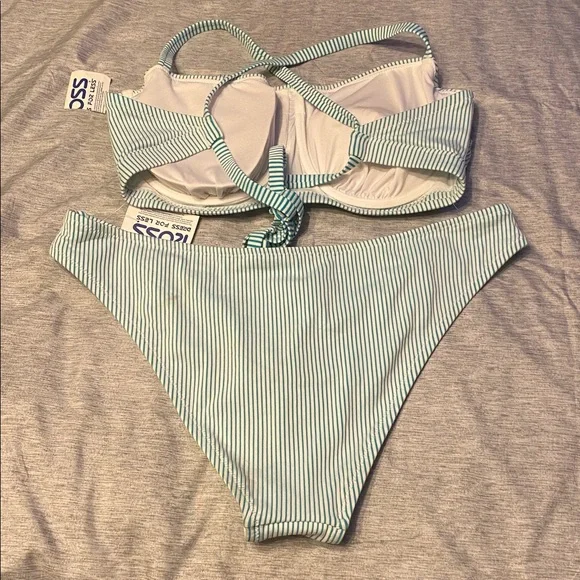 Shade & Shore Blue and White Striped Bikini Set Top 38DD Bottom XL NWT - Picture 6 of 8